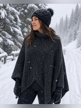 NWT Simply Natural Designs poncho/cape. Dark gray knit, 100% baby alpaca.